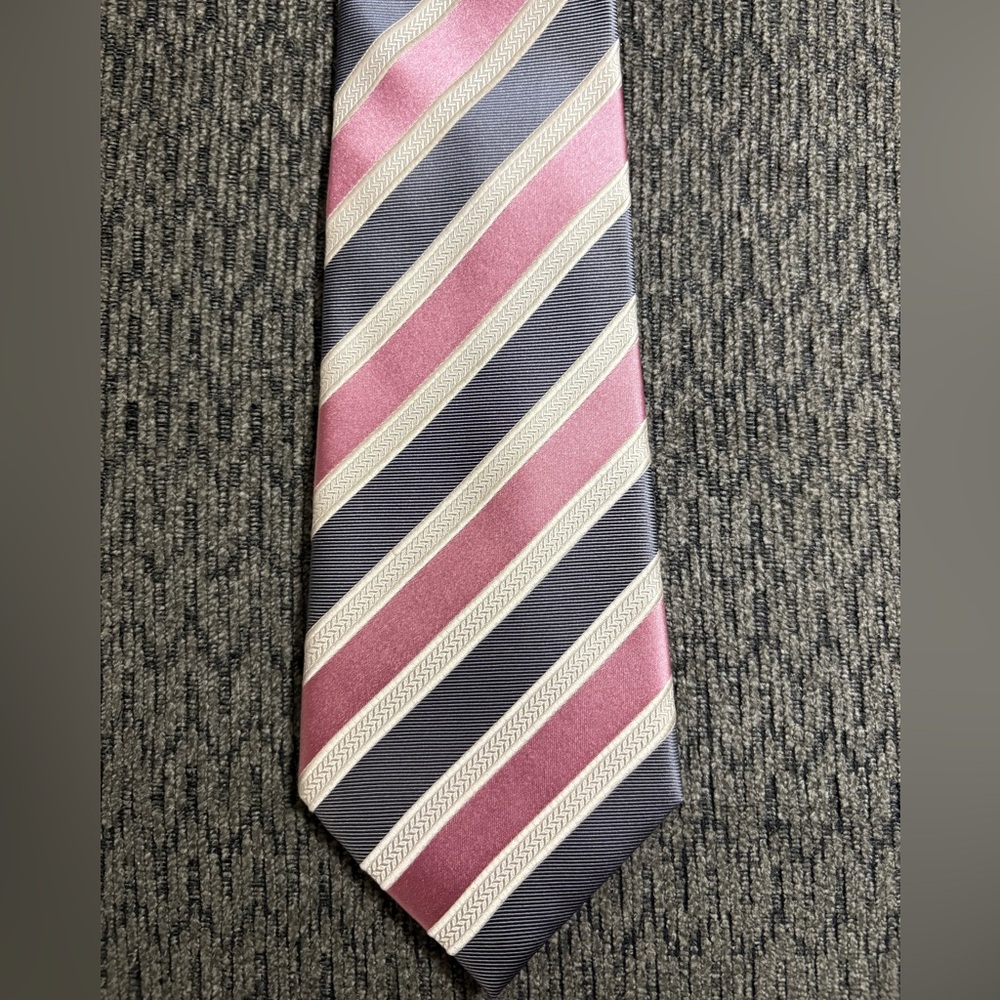 Donald J. Trump Gray/Pink/White Striped Mens Silk Tie